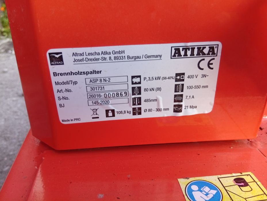 Hydrauliczna łuparka do drewna ATIKA 8T