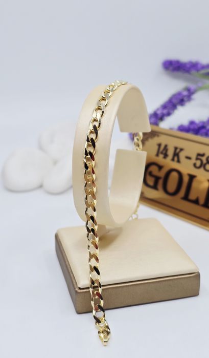 Złota bransoletka splot pancerka, pełna, męska próba 585 14k