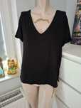 S H&M czarny T-shirt czarna koszulka z dekoltem v basic oversize luźny