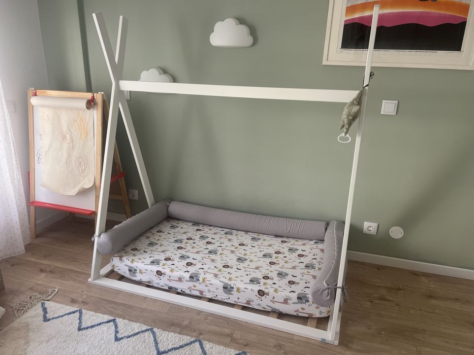 Cama Tipi Montessori 140x70 Zy Baby + Almofadas + Colchão Kipli