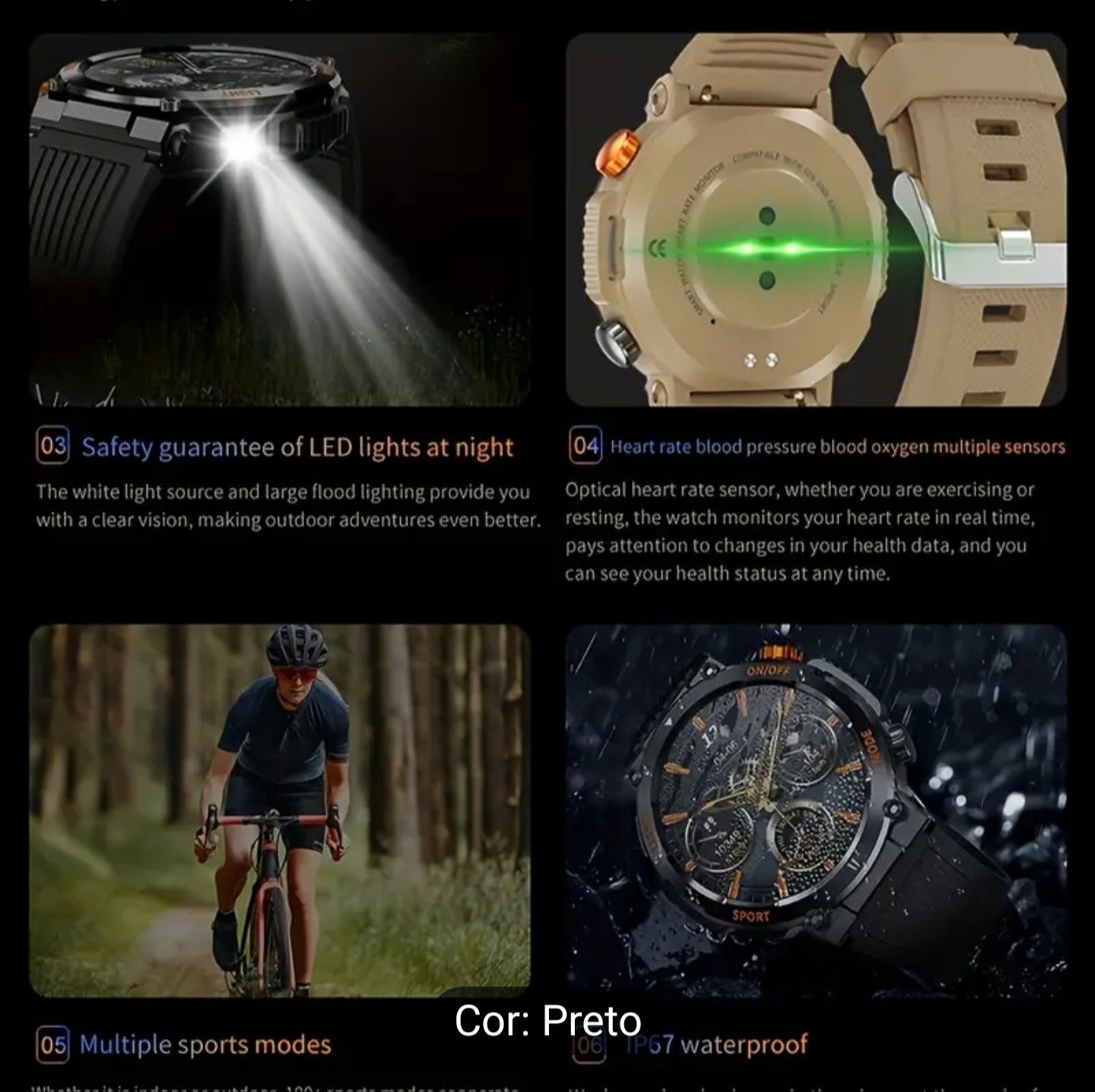 Smartwatch Militar à prova de água Android/IPhone