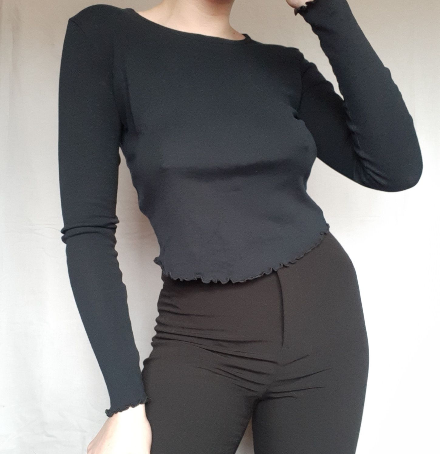 Granatowa bluzka na długi rękaw crop top M 38