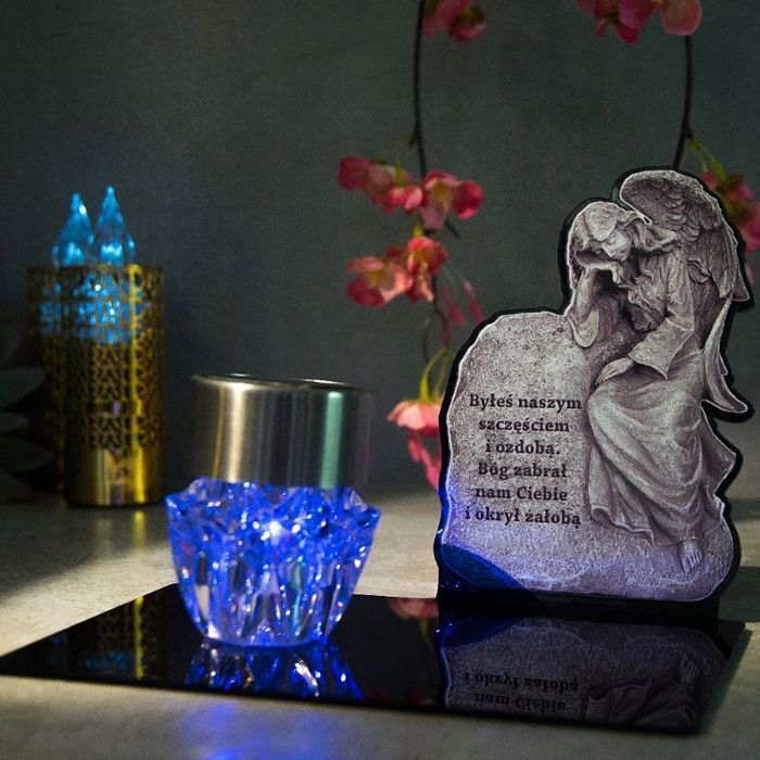 Solarny znicz led statuetka na cmentarz grób duża