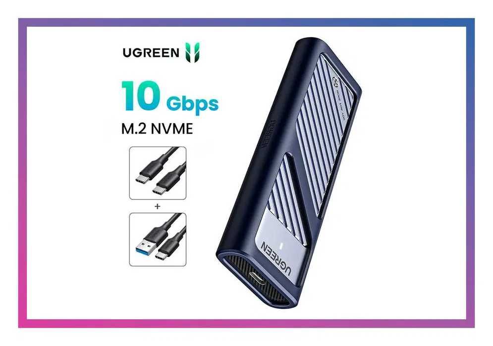 Ugreen CM559 SSD карман M2 NVME/SATA в комплектi 2 USB та чехол