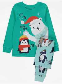 Новорічна піжама з довгим рукавом із зеленим білим ведмедиком