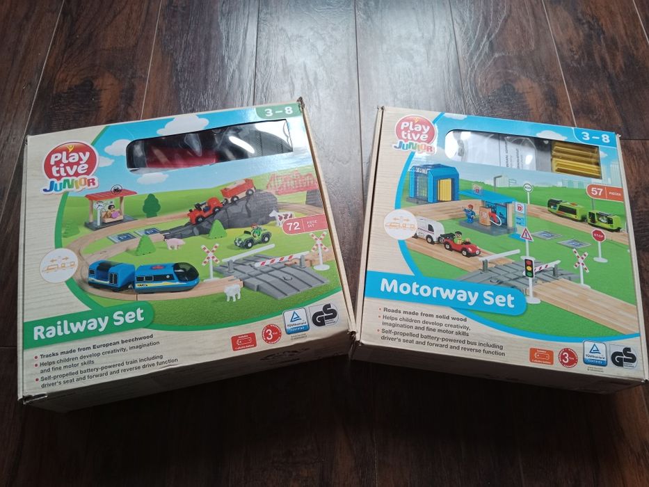 Kolejka tory droga pociagi Duży zestaw Playtive junior drewniane tory
