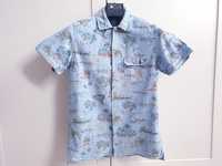 Lniana koszula hawajska morska niebieska len H&M S