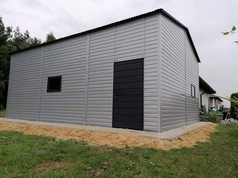 Hala stalowa 6x8 m - Dach dwuspadowy, Bramy dwuskrzydłowa i uchylna, A