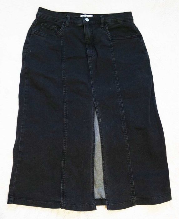 Spódnica dżinsowa wąska midi czarna L bonprix