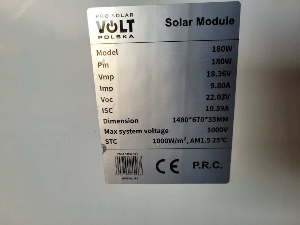 Panel solarny 180W wąski na przyczepę
