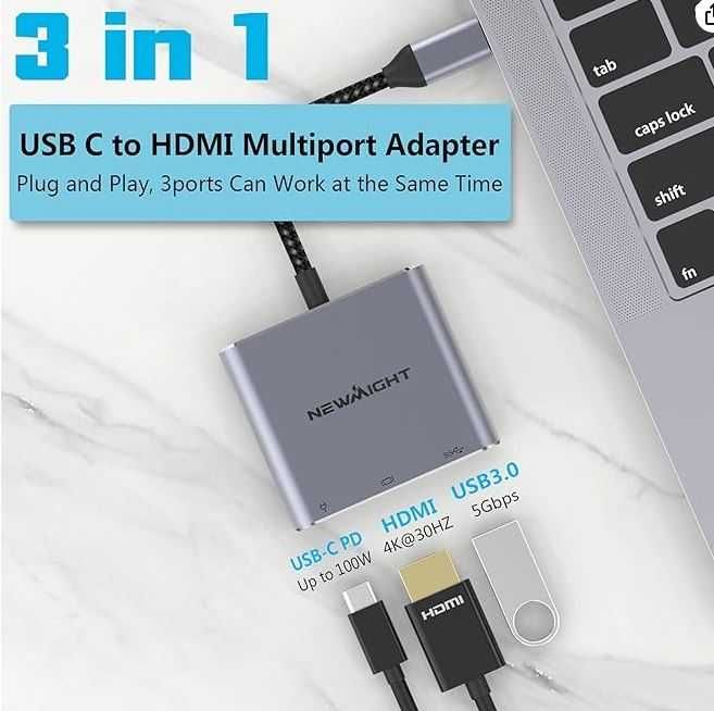 Adapter Newmight USB C 3w1 HDMI 4k USB 3.0 100 W t