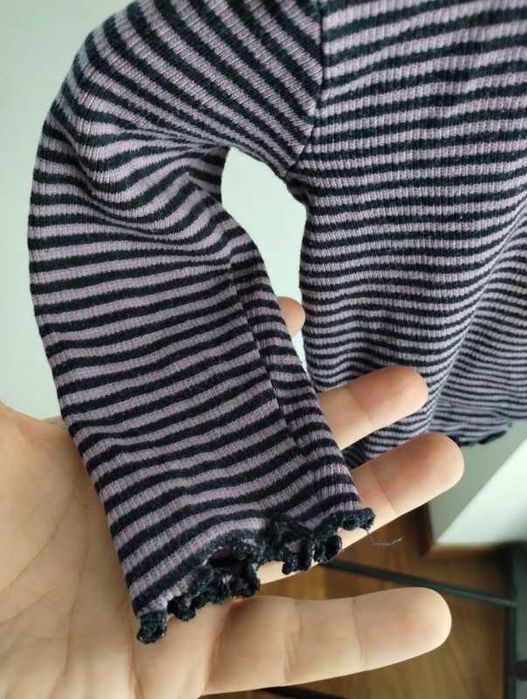 Fioletowa bluzka w czarne paski, długi rękaw, VRS Mini, rozmiar 74