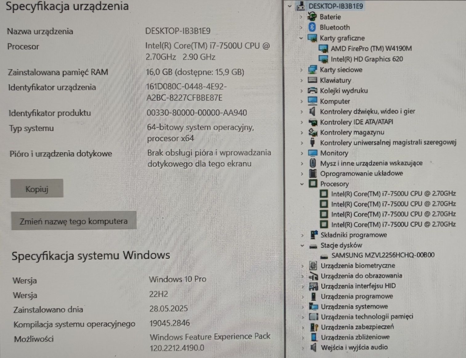 HP ZBook 15u G4 i7 7th 16GB DDR4 SSD m.2 256GB AMD FirePro 2GB
