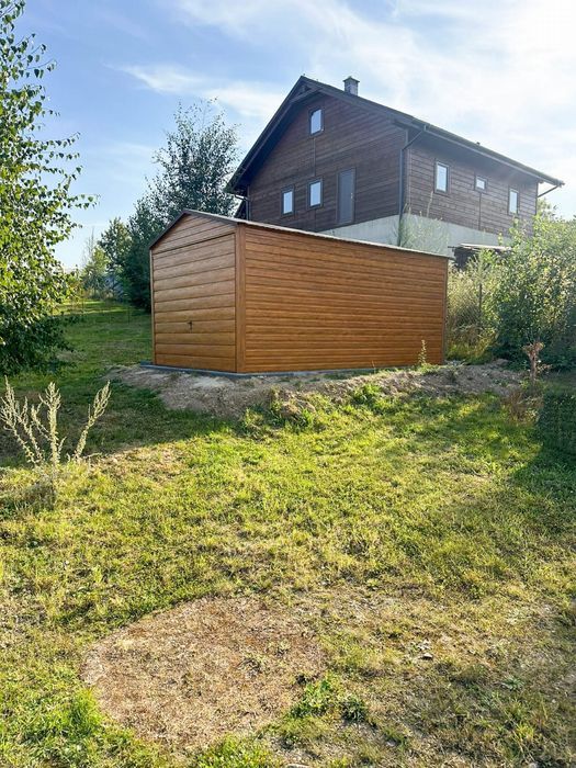 GARAŻ BLASZANY 3X5M - Brama Uchylna - Jasny Orzech Drewnopodobny TS782
