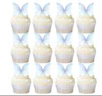 Motylki niebieskie 12 szt ozdoba tortu muffinek