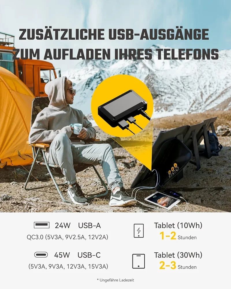 TOGOPOWER składany Panel słoneczny 200 W, przenośny, na kemping itp