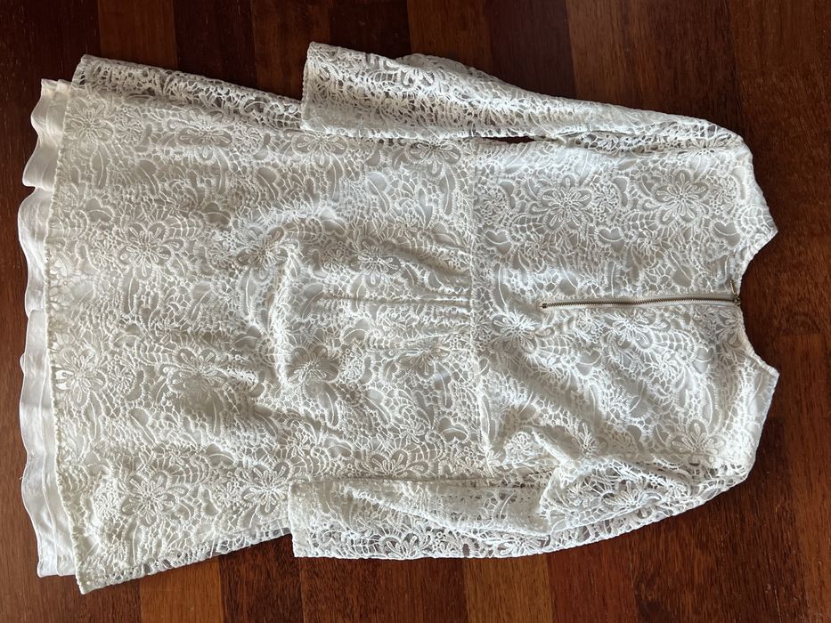 Zara cudna koronkowa sukienka mini elegancka ecru tiulowa