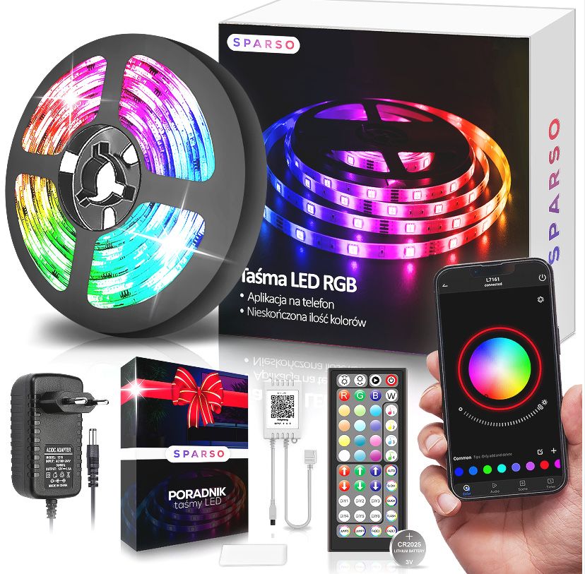 Taśma LED 10M RGB 5050 LEDY Pilot APLIKACJA Bluetooth MUZYKA