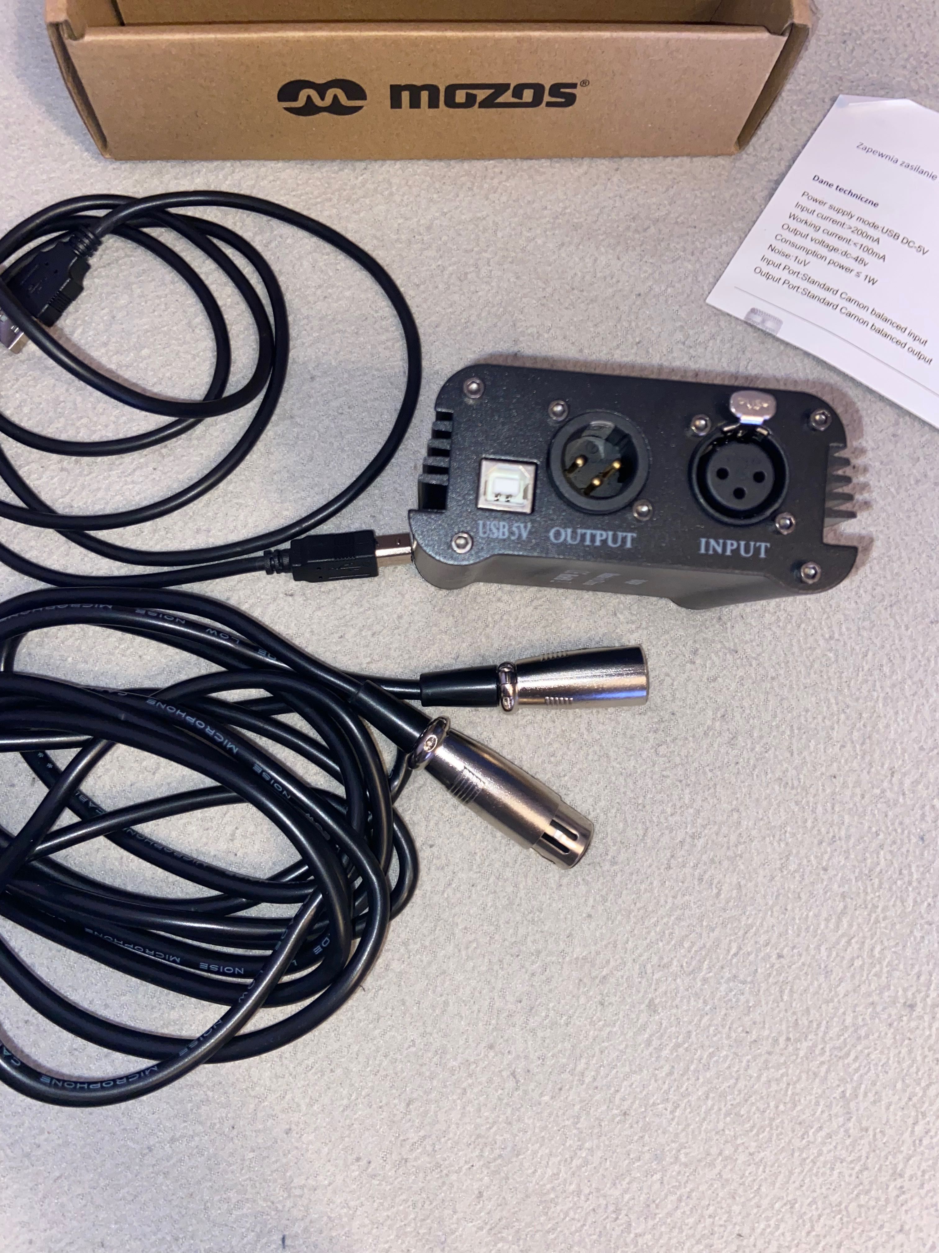 Mozos M48P zasilacz USB PHANTOM +48V do mikrofonów XLR