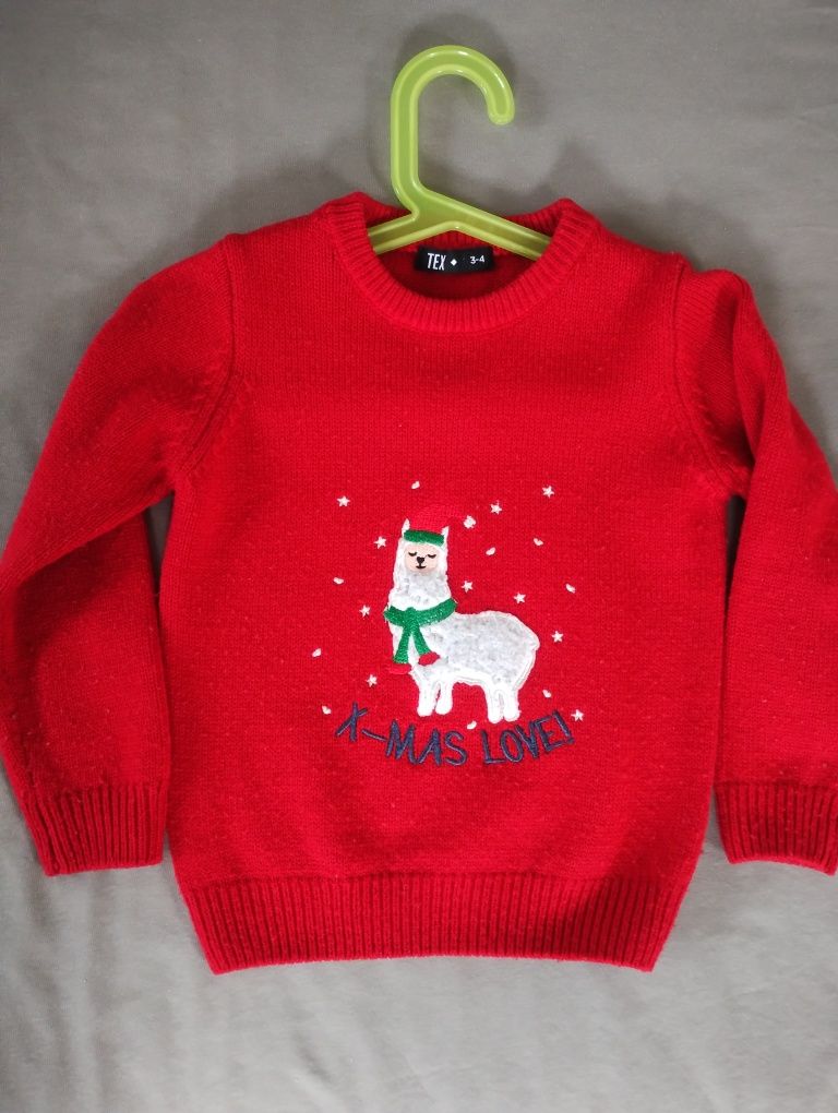 Sweter świąteczny sesja lama bordo 3-4 110