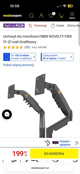 Zestaw 2x Monitor LG 27” UltraGear™ 144Hz 27GL850 i uchwyt FIBER