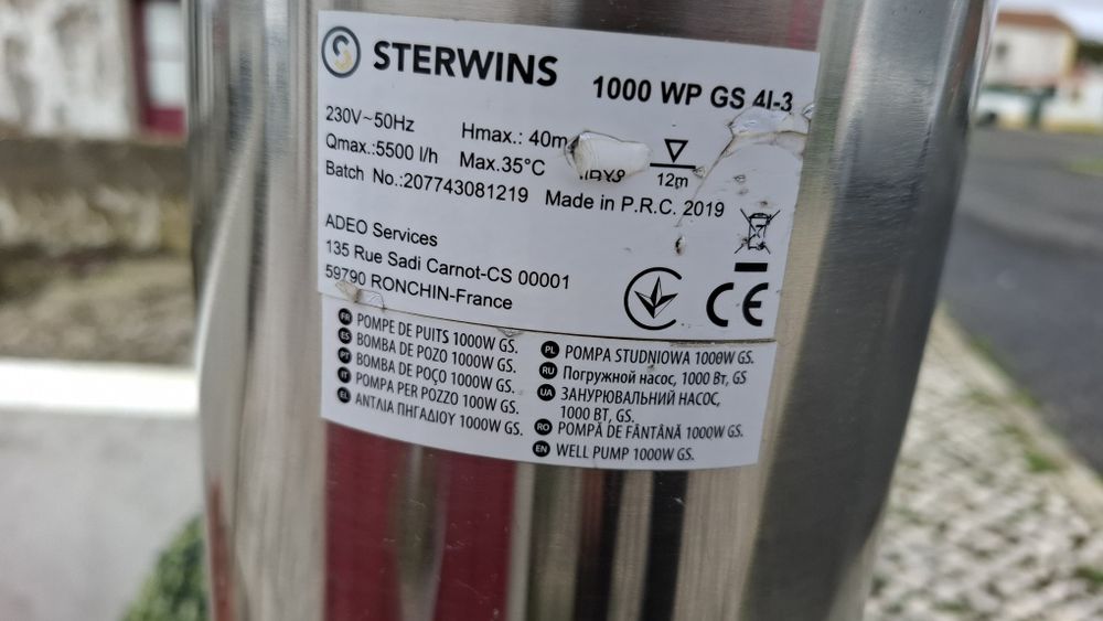 Bomba submersa poço STERWINS 1000w