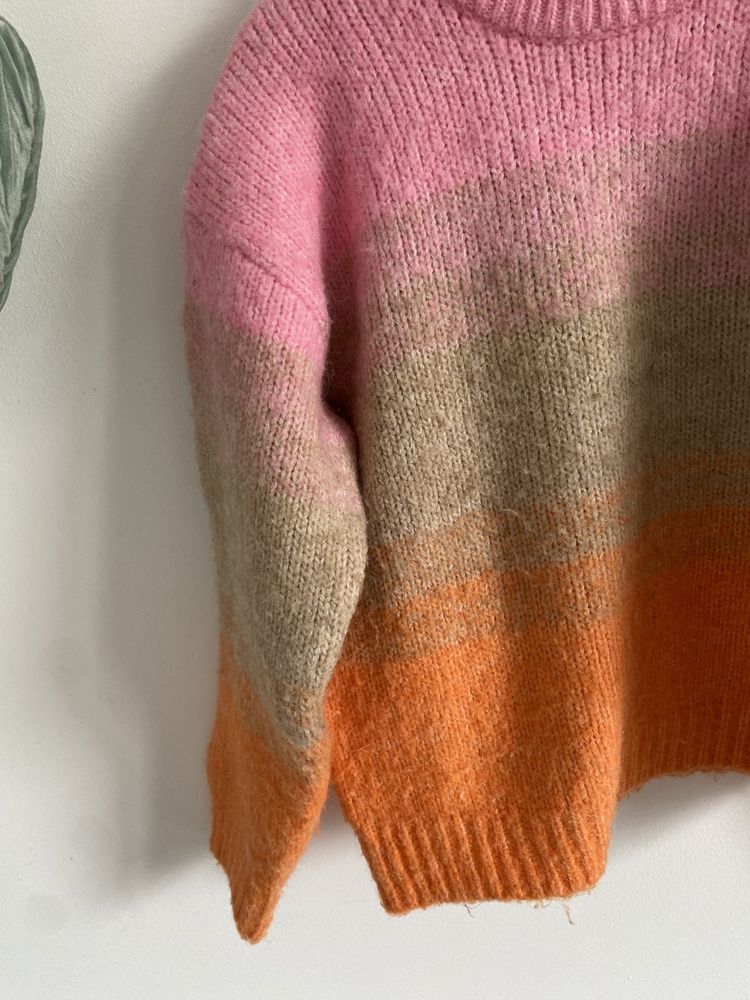 Sweter h&m 104 pasy różowo beżowo pomarańczowe