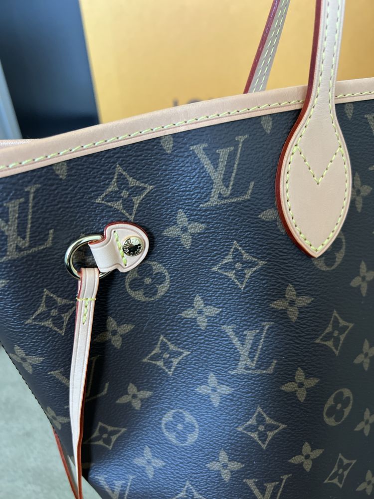 Louis Vuitton Neverfull MM z pochette czerwona oryginał