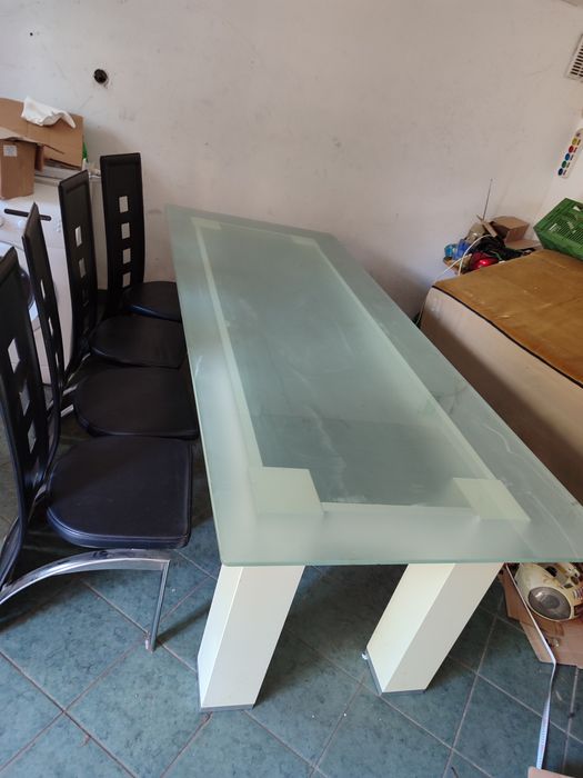 Duży Stół + krzesła Szklany Nogi Drewniane 250x100x75