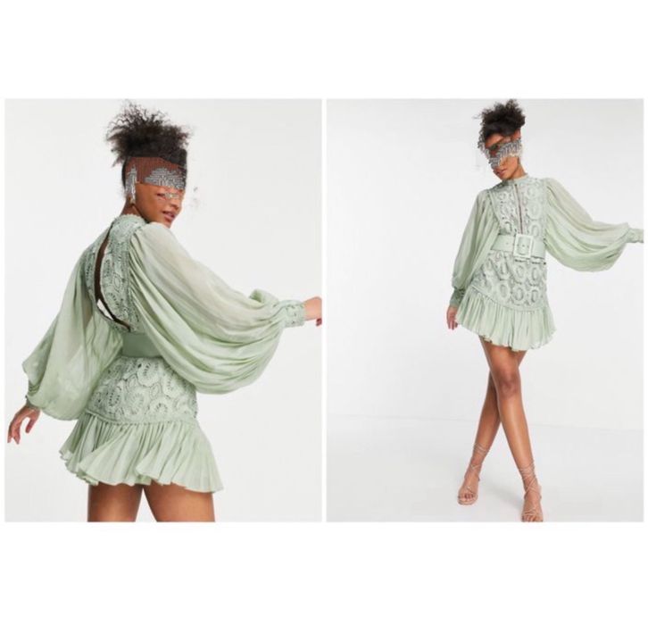 Zielona koronkowa sukienka mini pasek xxl 44 xl 42 asos luxe