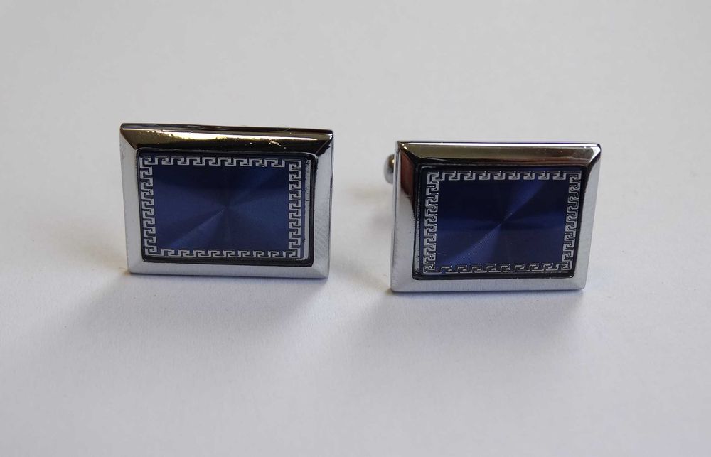 Spinki do mankietów do koszuli prostokątne niebieskie na ślub wesele