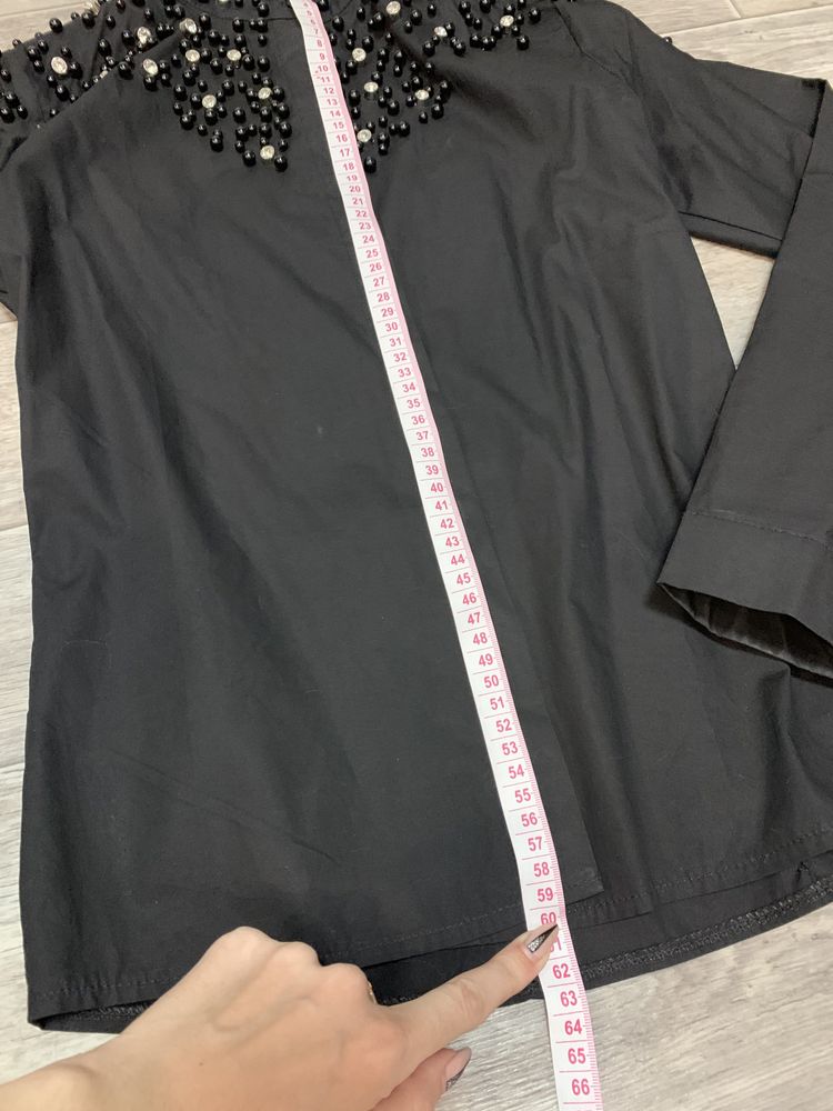 Рубашка чорна котон с камінцями розмір XS-S 42