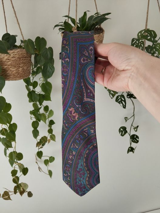 Krawat jedwabny 100% silk kolorowy, ornament, we wzorki 9 cm Angelo Li