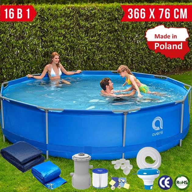 Круглий каркасний басейн Avenli 366 х 76 см (16в1) бассейн