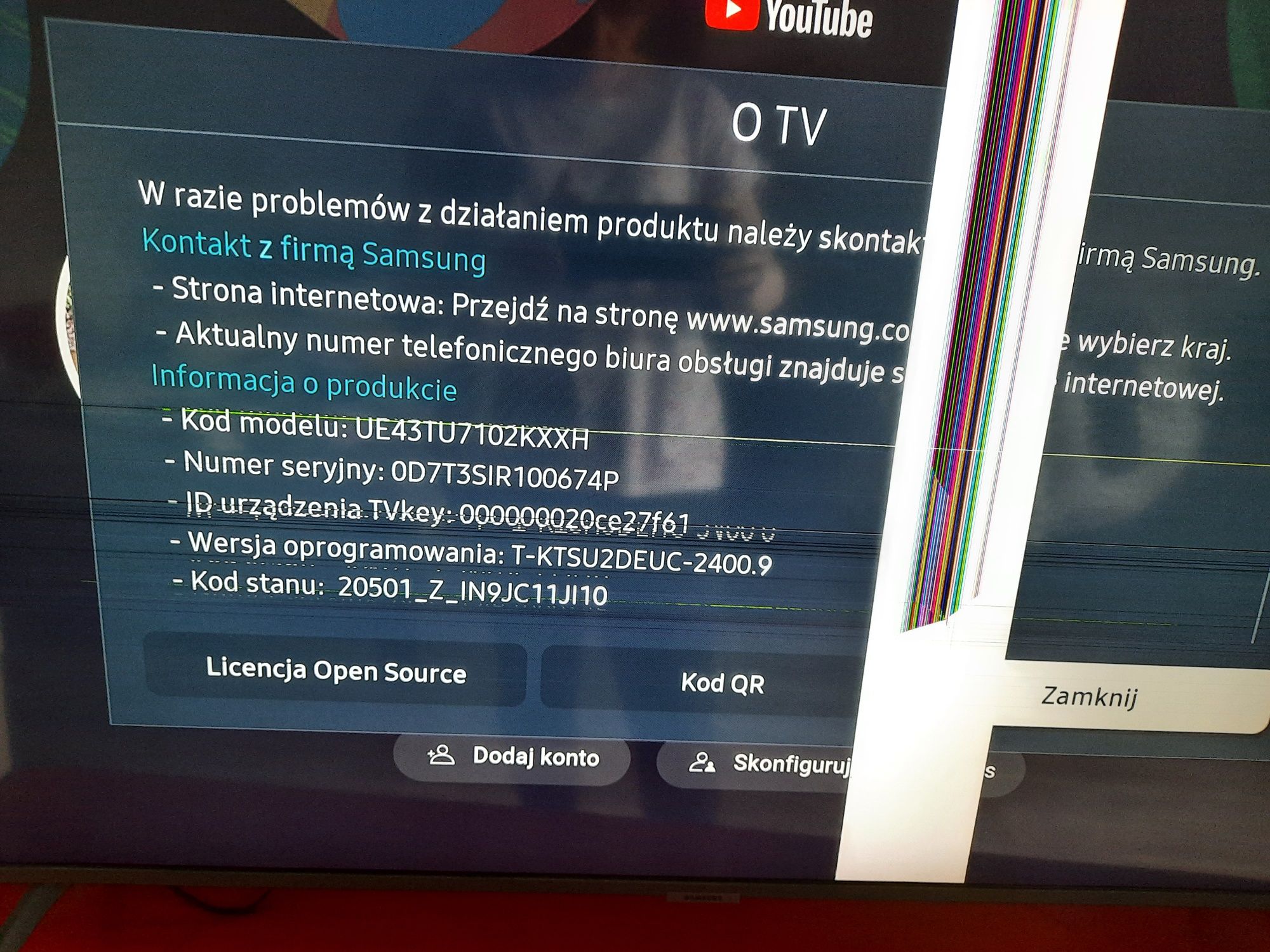 Telewizor samsung uszkodzony