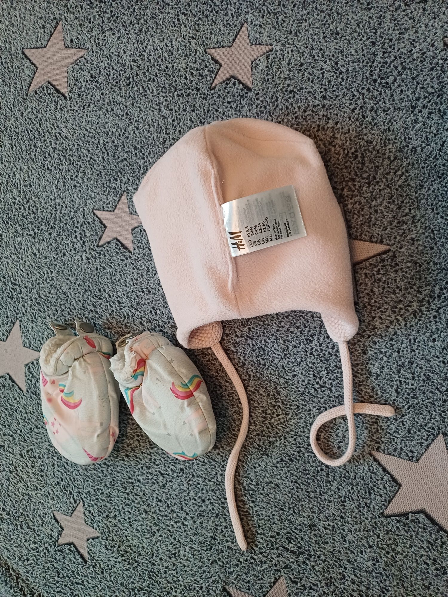 Kombinezon zimowy w jednorożce r.68 i czapka różowa H& M gruby
