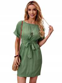 Sukienka casual wiązana w talii mini zielona S 36