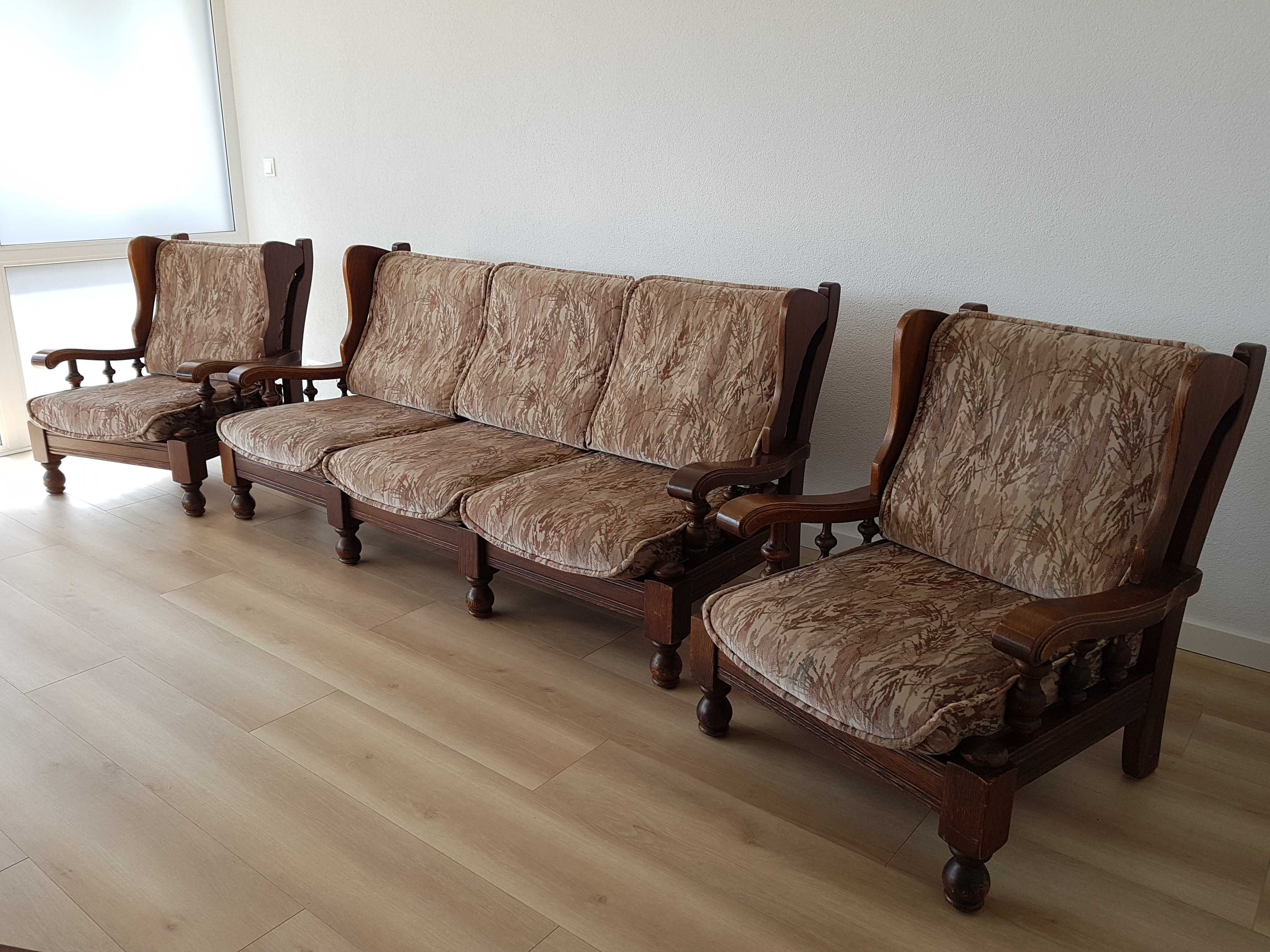 Meble wypoczynkowe dębowe Sofa i 2 Fotele Biłgoraj