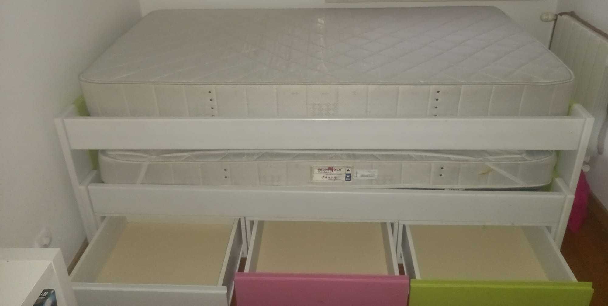 Cama dupla juvenil 90cm com 3 gavetas (usada)