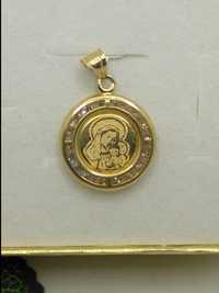 Złoty wisiorek medalik cyrkonie, złoto 585