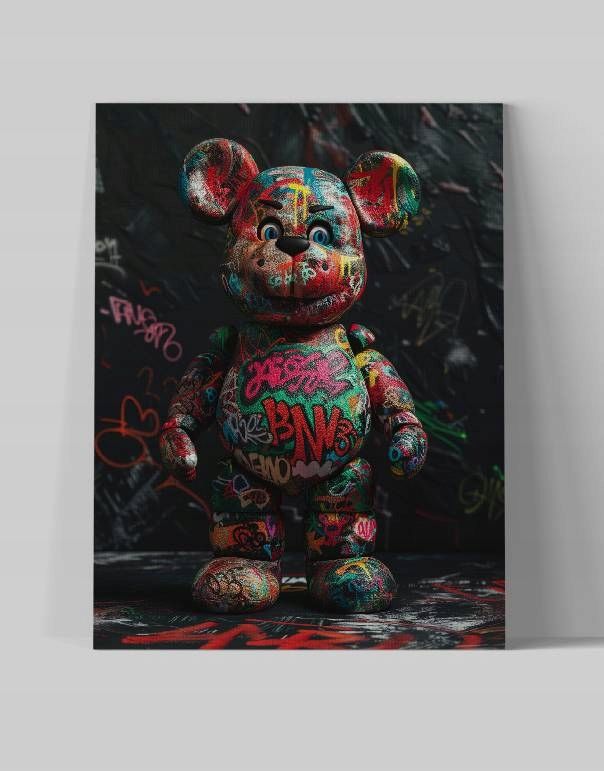 Obraz na płótnie "Grafitti Miś" 75x100 cm - Nowoczesna Sztuka Uliczna