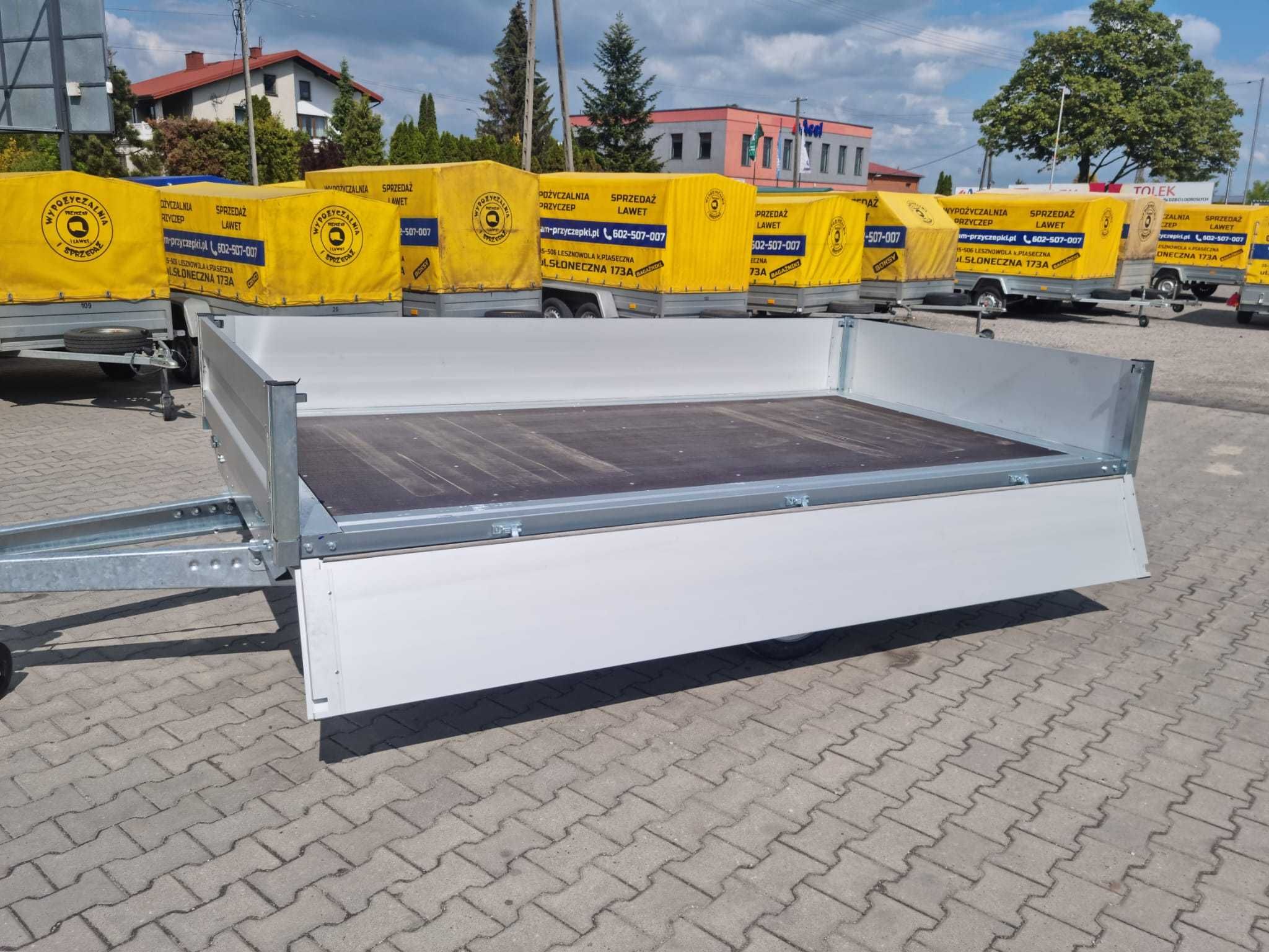 Przyczepa platforma DMC do 1500kg Burty alu Uniwersalna 330x180cm WYP