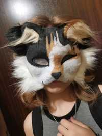 Maska kota therian trzykolorowy kotek therian Cat mask Handmade