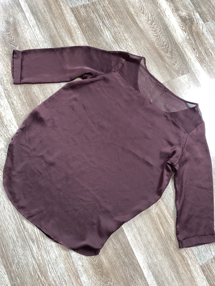 Elegancka wizytowa bluzka z rękawem na 3/4 purpurowa burgundowa