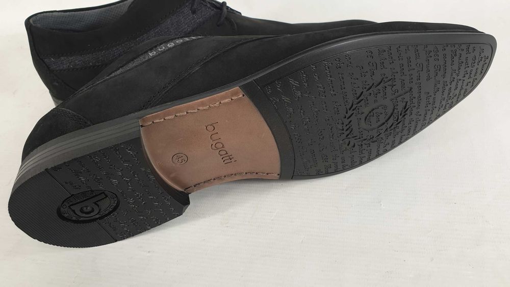 BUGATTI SKÓRZANE półbuty wizytowe męskie roz 45 czarne