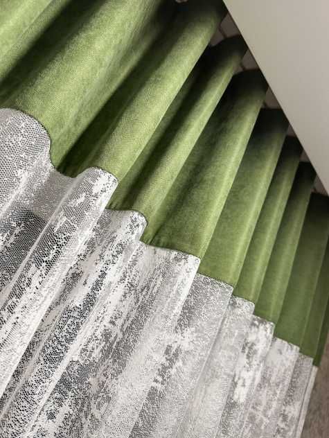 арочна тюль коротка мармур жаккард з мікровелюровими вставками