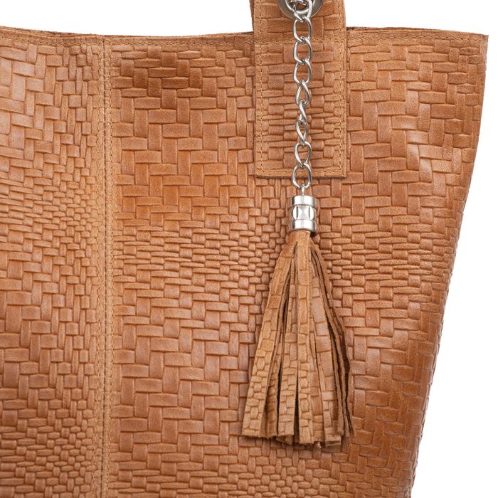 VERA PELLE torebka skórzana shopper przeplatana V521 oliwkowa