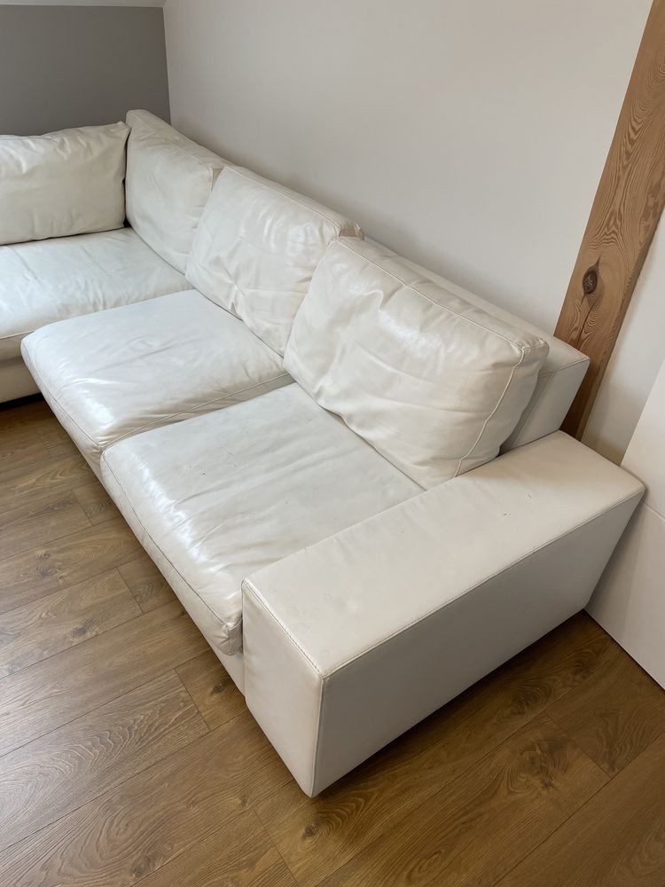 Sofa skórzana narożna biala