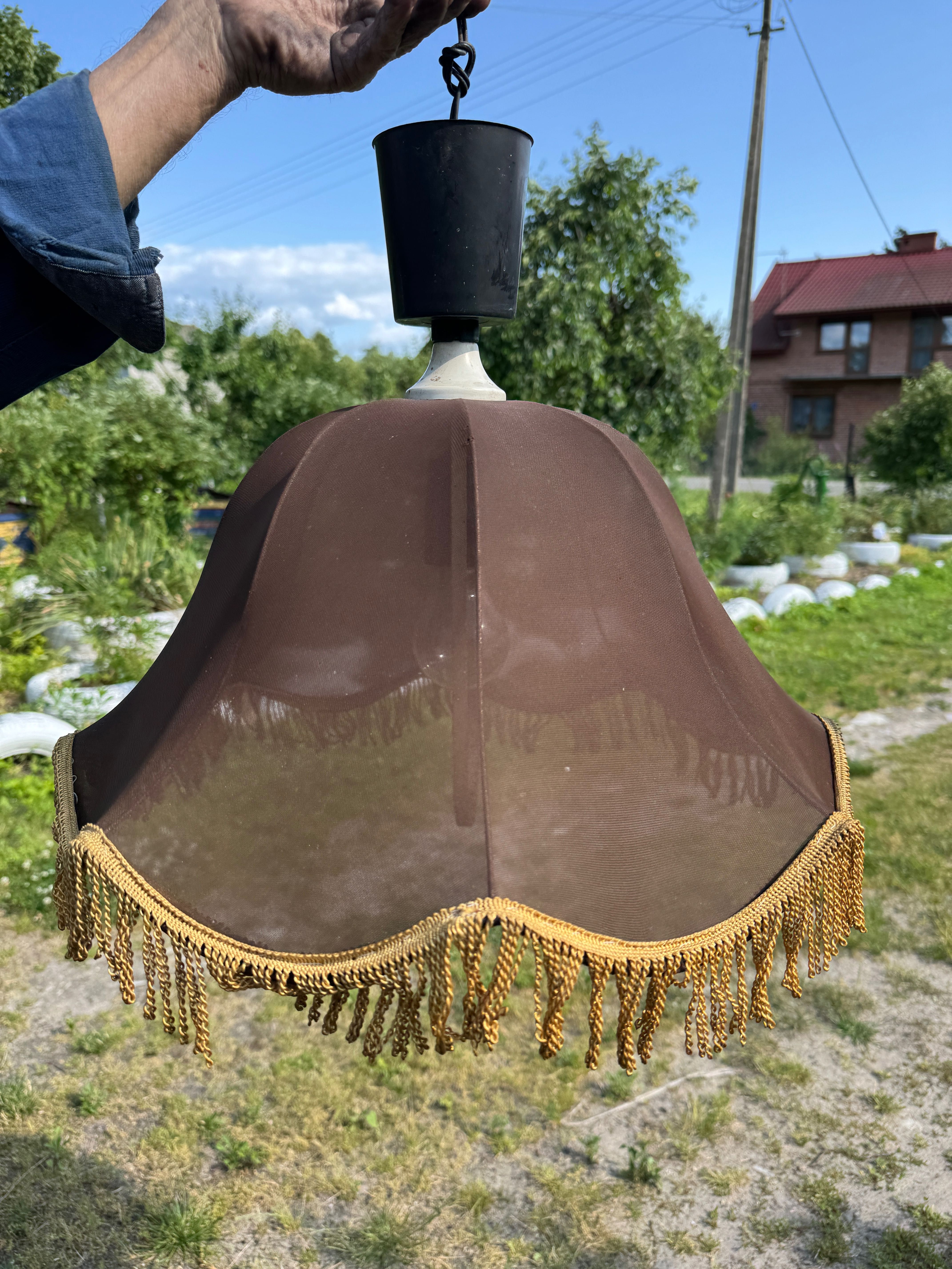 Lampa wisząca retro vintage PRL z frędzlami | boho klimatyczna