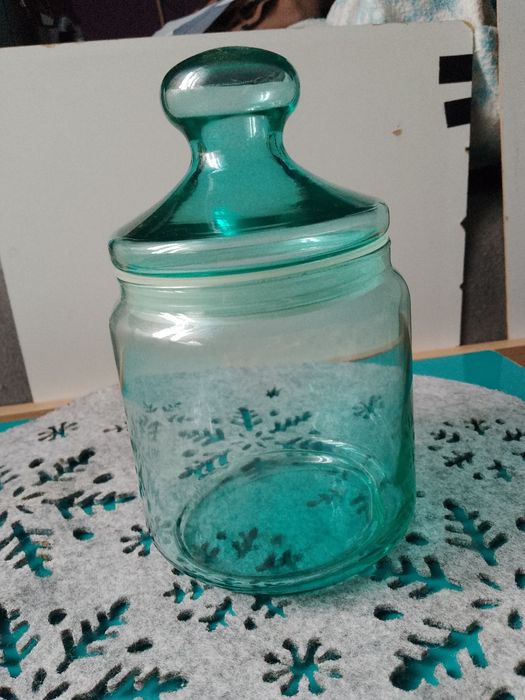 Słoik dekoracyjny szklany na ciastka niebieski turkusowy